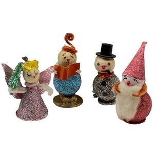 Vtg Retro Christmas Putz Christmas Tree Ornaments Japan Pipe Cleaner Glitter